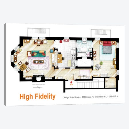 Floorplan Of Robyn's Apartment From High Fidelity Canvas Print #TVF92} by TV Floorplans & More Art Print