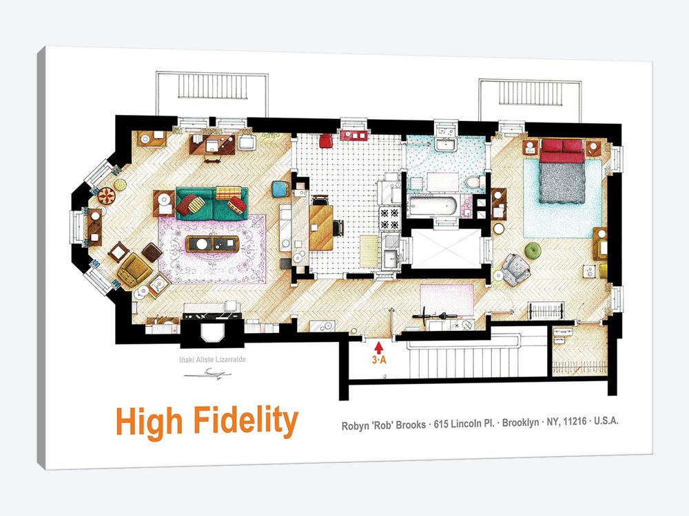 Floorplan Of Robyn's Apartment From High Fidelity by TV Floorplans & More 1-piece Art Print