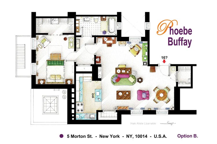 Floorplan Of Phoebe's New Apartment From Friends