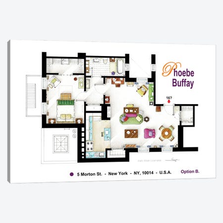 Floorplan Of Phoebe's New Apartment From Friends Canvas Print #TVF93} by TV Floorplans & More Canvas Print