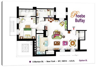 Floorplan Of Phoebe's New Apartment From Friends Canvas Art Print - TV Floorplans & More