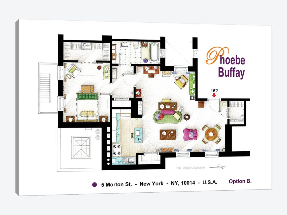 Floorplan Of Phoebe's New Apartment From Friends by TV Floorplans & More 1-piece Canvas Artwork