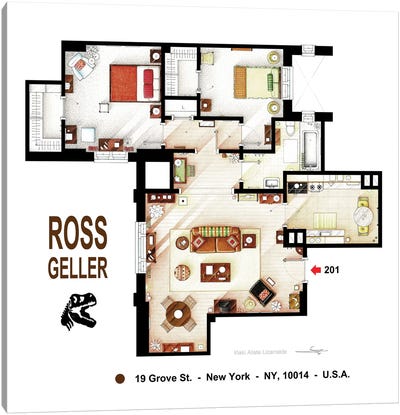Floorplan Of Ross's Apartment From Friends Canvas Art Print - TV Floorplans & More