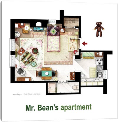 Floorplan Of Mr. Bean's Apartment Canvas Art Print - Sitcoms & Comedy TV Show Art