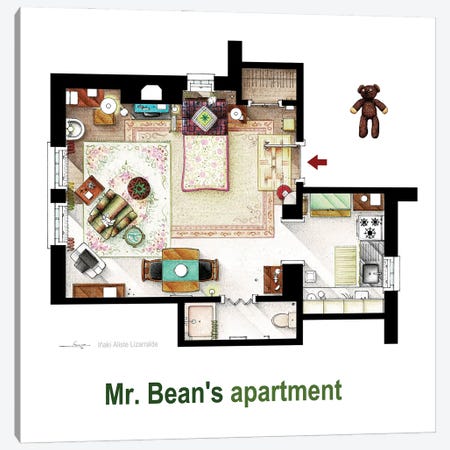 Floorplan Of Mr. Bean's Apartment Canvas Print #TVF97} by TV Floorplans & More Canvas Wall Art
