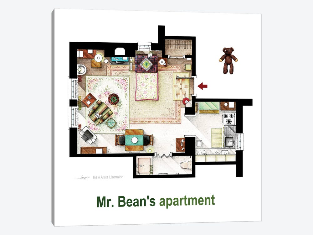 Floorplan Of Mr. Bean's Apartment by TV Floorplans & More 1-piece Canvas Art
