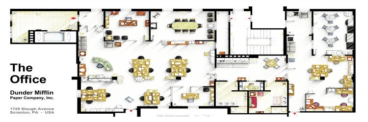 Floorplan Of The Offices From The Office (USA) by TV Floorplans & More wall art