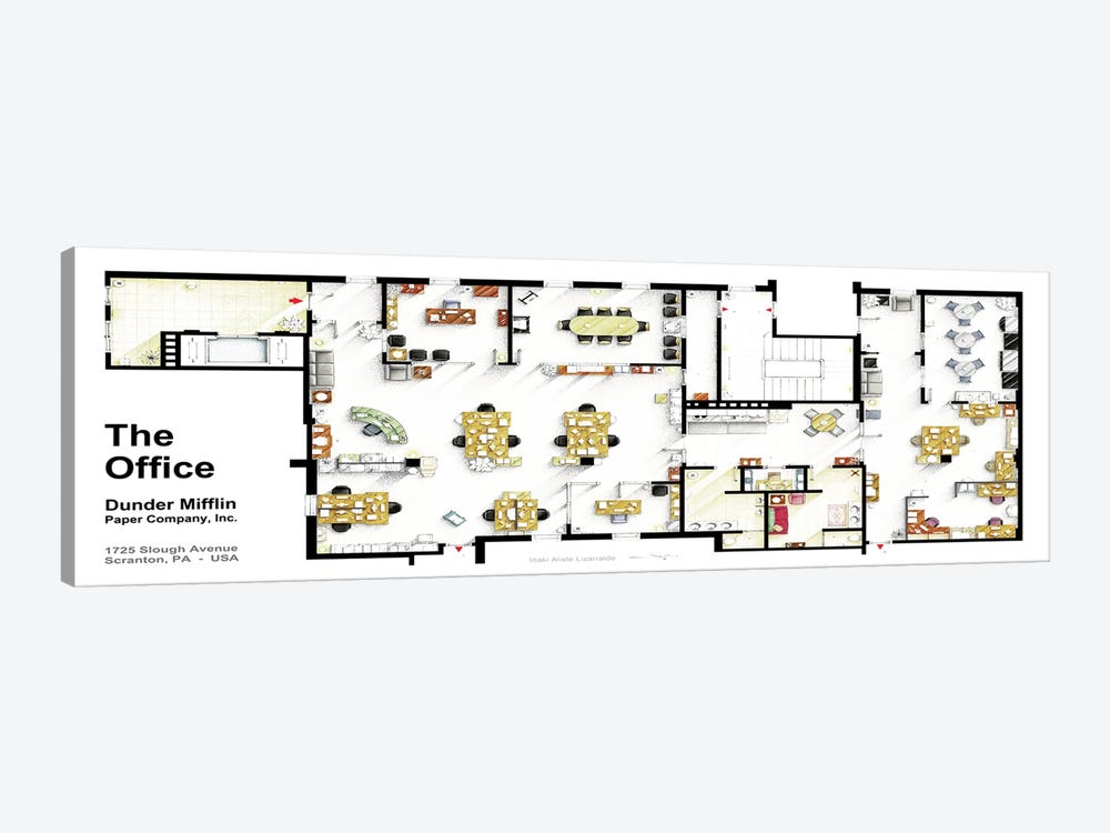 Floorplan Of The Offices From The Office (USA) by TV Floorplans & More 1-piece Canvas Art Print