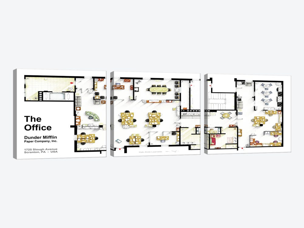 Floorplan Of The Offices From The Office (USA) by TV Floorplans & More 3-piece Canvas Print