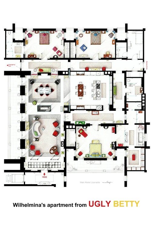 Floorplan Of Wilhelmina Slater's Apartment From Ugly Betty