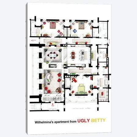 Floorplan Of Wilhelmina Slater's Apartment From Ugly Betty Canvas Print #TVF99} by TV Floorplans & More Canvas Print