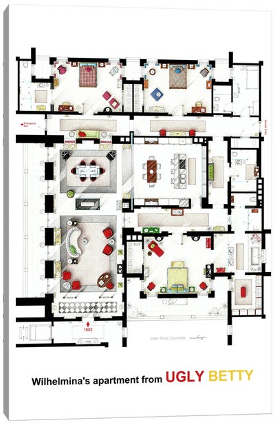 Floorplan Of Wilhelmina Slater's Apartment From Ugly Betty Canvas Art Print - TV Floorplans & More