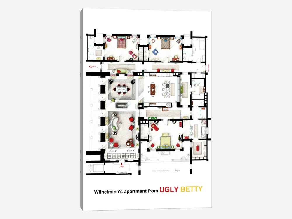 Floorplan Of Wilhelmina Slater's Apartment From Ugly Betty by TV Floorplans & More 1-piece Canvas Artwork