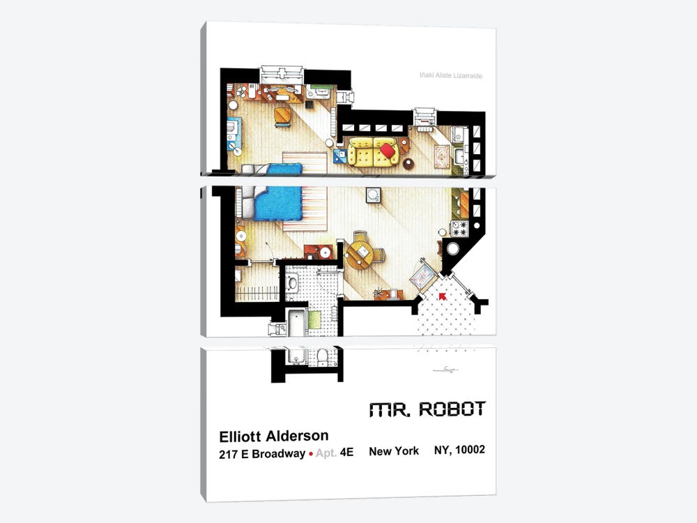 Apartment From Mr Robot by TV Floorplans & More 3-piece Canvas Print