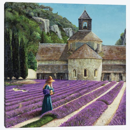 Lavender Picker, Abbaye Senanque, Provence Canvas Print #TVN7} by Trevor Neal Canvas Wall Art