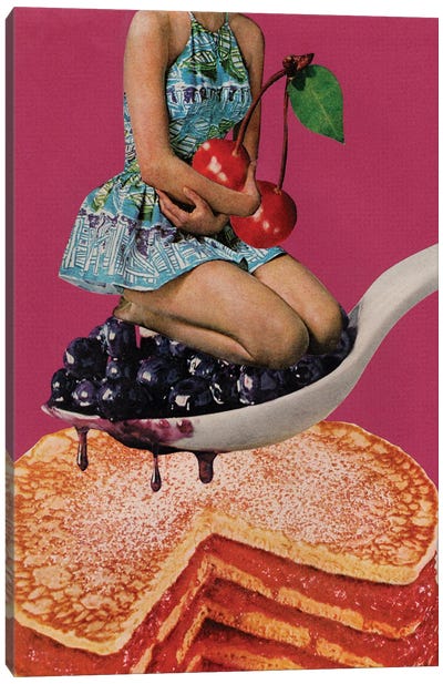 Cherry Pancakes Canvas Art Print - Good Enough to Eat