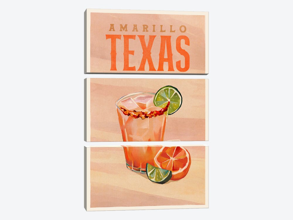 Amarillo Cocktail Travel Poster by The Whiskey Ginger 3-piece Canvas Art