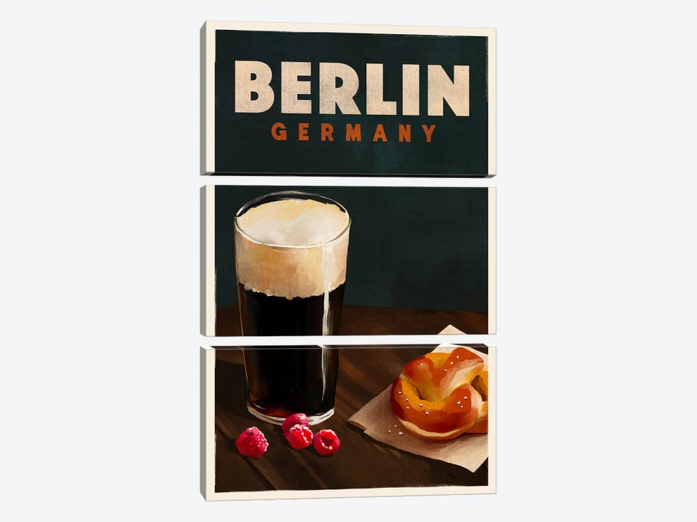 Berlin Cocktail Travel Poster by The Whiskey Ginger 3-piece Canvas Wall Art