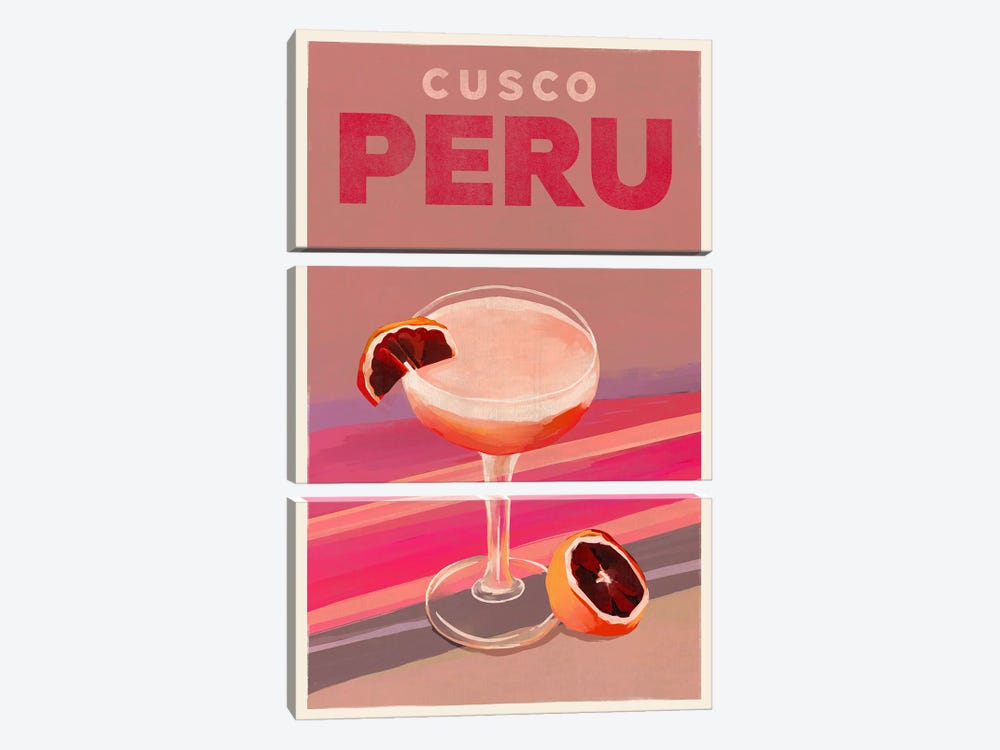 Cusco Cocktail Travel Poster by The Whiskey Ginger 3-piece Canvas Wall Art