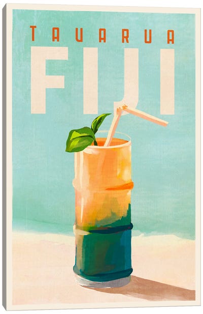 Fiji Cocktail Travel Poster Canvas Art Print - Herb Art