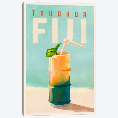 Fiji Cocktail Travel Poster Canvas Print #TWG132} by The Whiskey Ginger Art Print