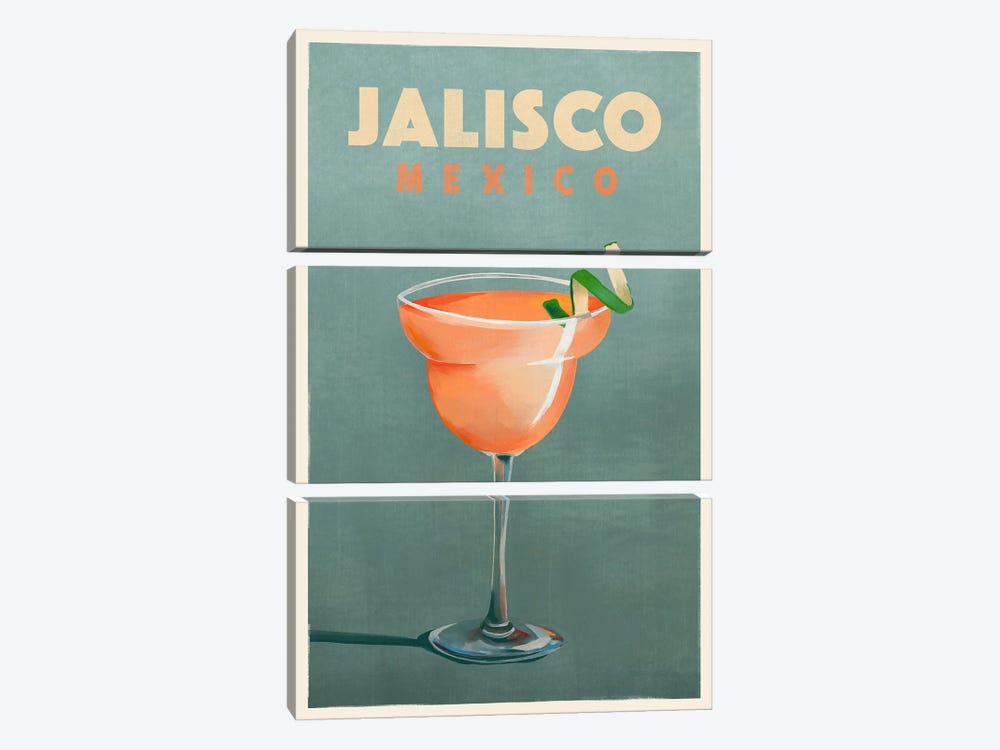Jalisco Cocktail Travel Poster by The Whiskey Ginger 3-piece Canvas Art Print