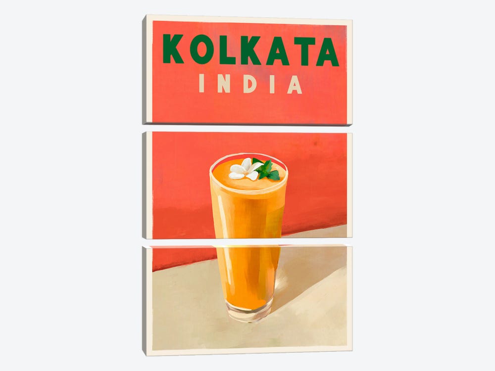 Kolkata Cocktail Travel Poster by The Whiskey Ginger 3-piece Canvas Art