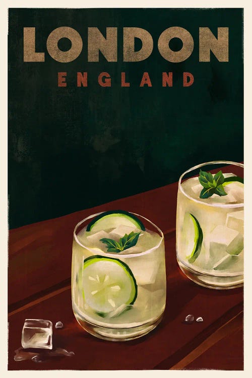 London Cocktail Travel Poster