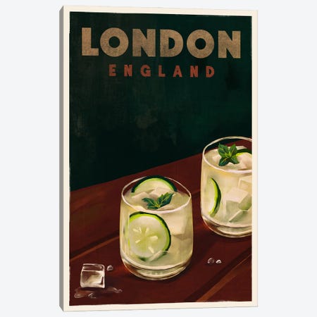 London Cocktail Travel Poster Canvas Print #TWG136} by The Whiskey Ginger Canvas Art