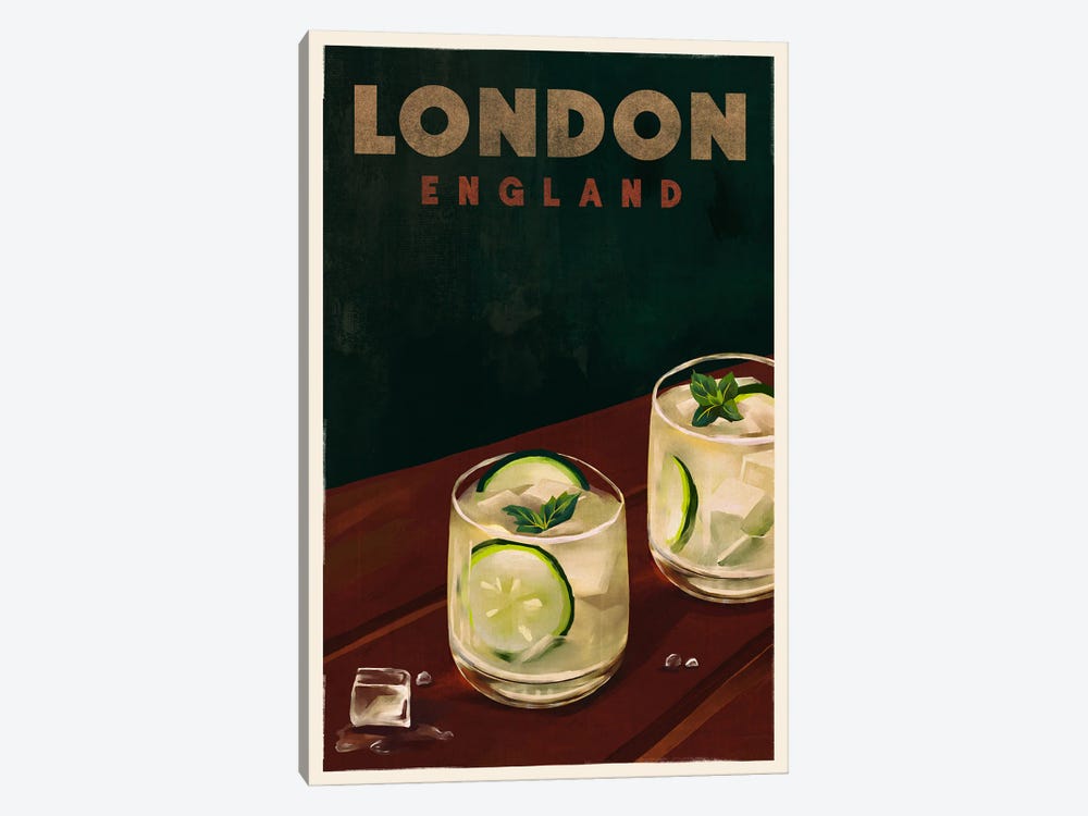 London Cocktail Travel Poster by The Whiskey Ginger 1-piece Canvas Art Print