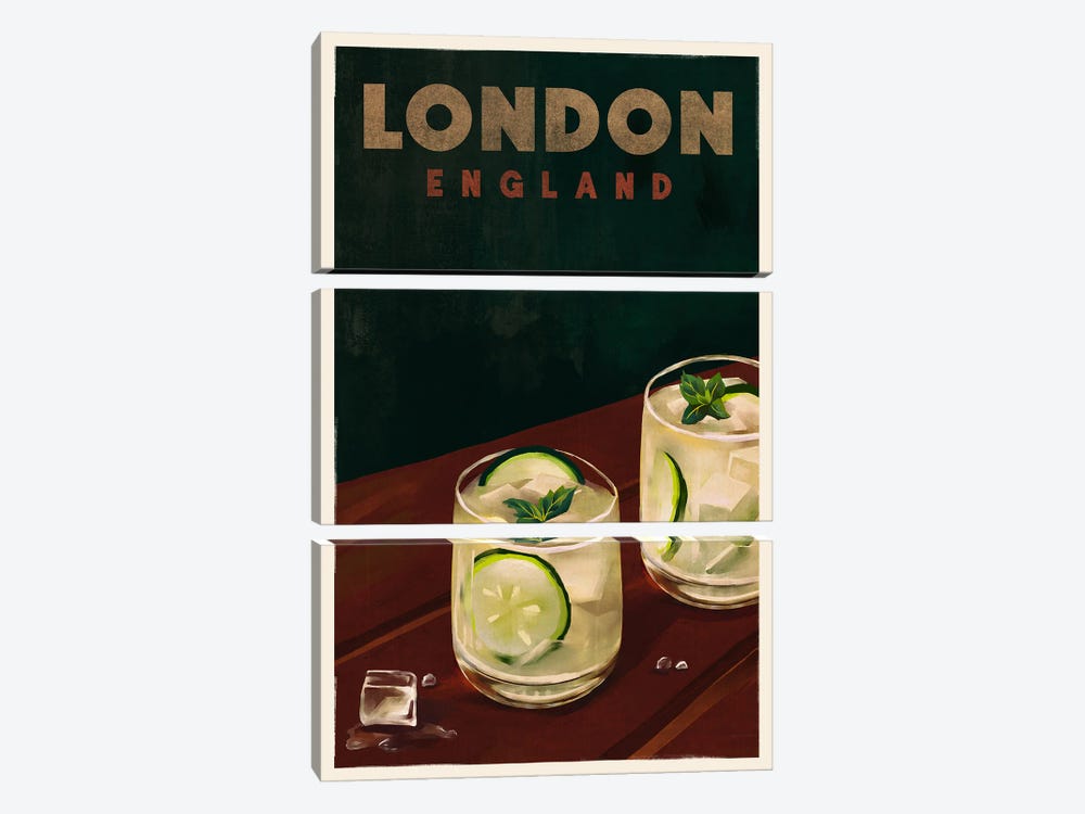 London Cocktail Travel Poster by The Whiskey Ginger 3-piece Canvas Print