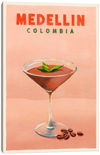 Medellin Cocktail Travel Poster Canvas Art Print - Herb Art