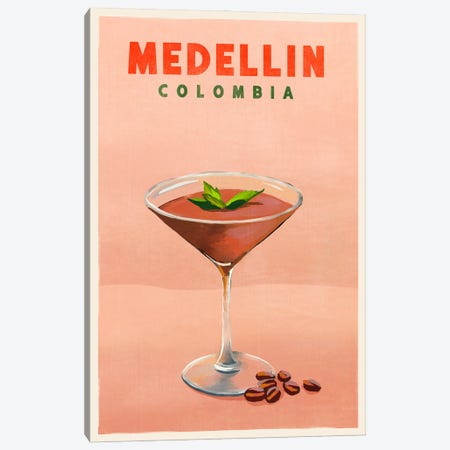 Medellin Cocktail Travel Poster Canvas Print #TWG137} by The Whiskey Ginger Canvas Artwork