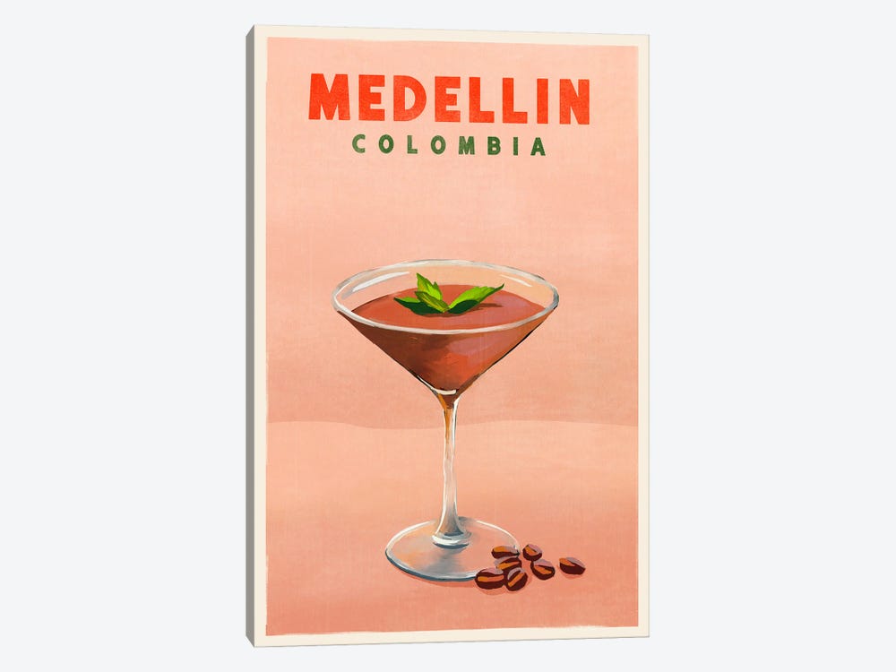 Medellin Cocktail Travel Poster by The Whiskey Ginger 1-piece Canvas Art
