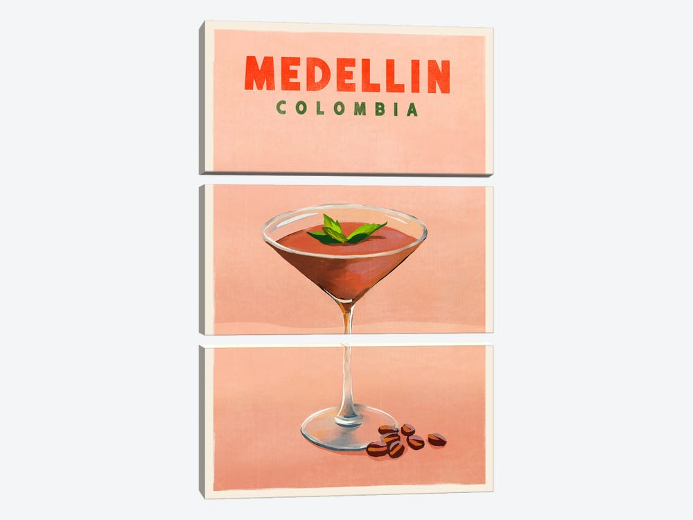 Medellin Cocktail Travel Poster by The Whiskey Ginger 3-piece Canvas Art