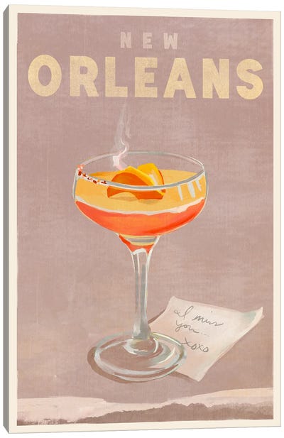 New Orleans Cocktail Travel Poster Canvas Art Print - Food & Drink Typography