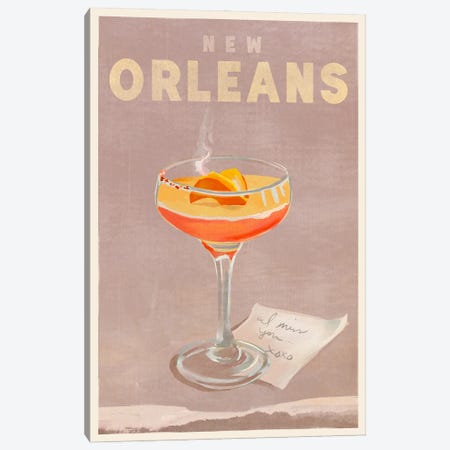 New Orleans Cocktail Travel Poster Canvas Print #TWG138} by The Whiskey Ginger Canvas Art Print
