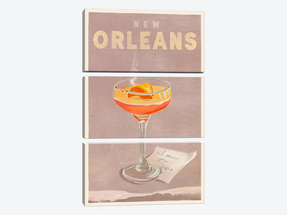 New Orleans Cocktail Travel Poster by The Whiskey Ginger 3-piece Canvas Art Print