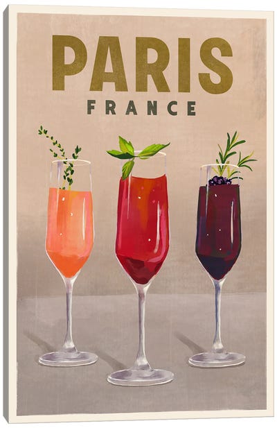 Paris Cocktail Travel Poster Canvas Art Print - Champagne Art