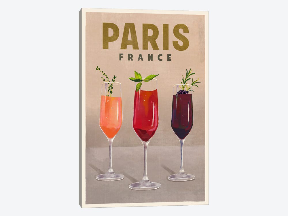 Paris Cocktail Travel Poster by The Whiskey Ginger 1-piece Canvas Artwork