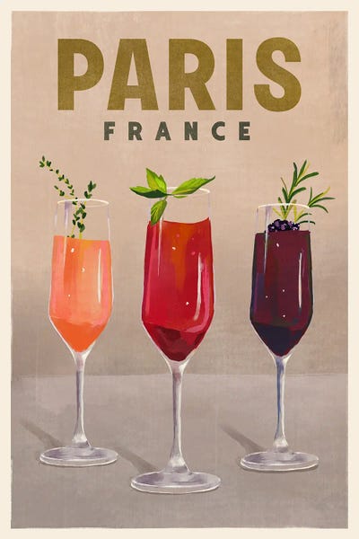 Canvas Print: Paris Cocktail Travel Poster by The Whiskey Ginger