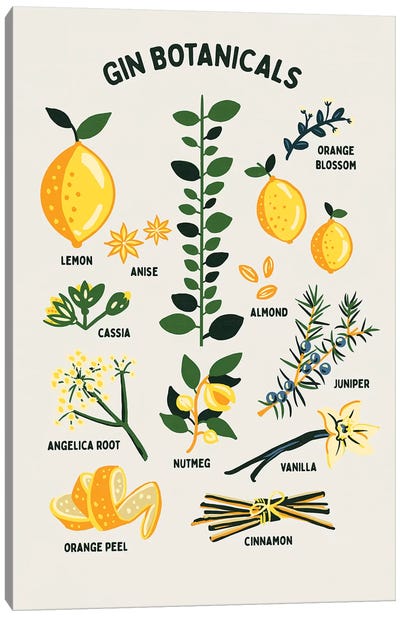 Botanical Gin Chart Canvas Art Print - Gin Art