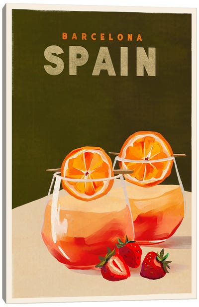 Spain Cocktail Travel Poster Canvas Art Print - Orange Art