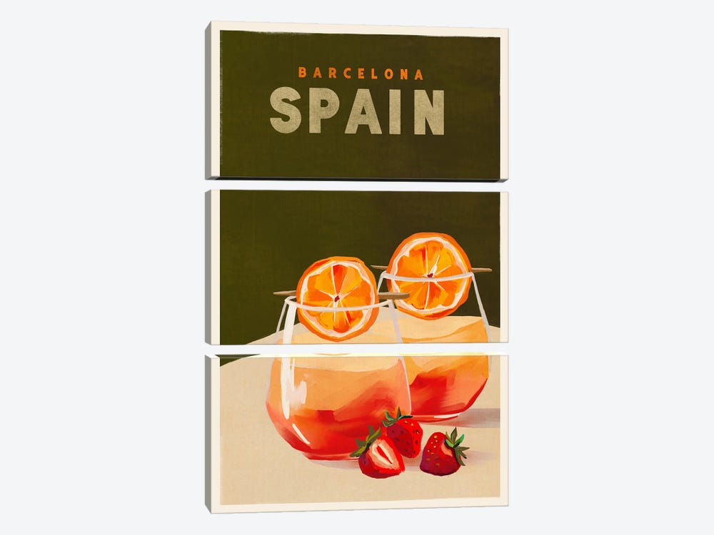 Spain Cocktail Travel Poster by The Whiskey Ginger 3-piece Canvas Print