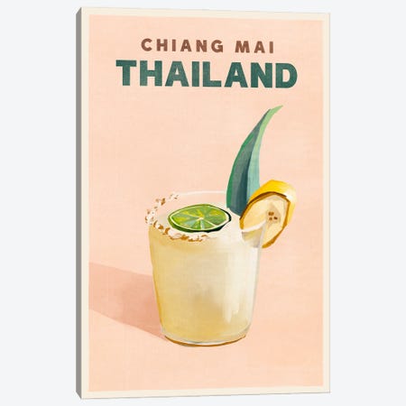 Thailand Cocktail Travel Poster Canvas Print #TWG142} by The Whiskey Ginger Canvas Wall Art
