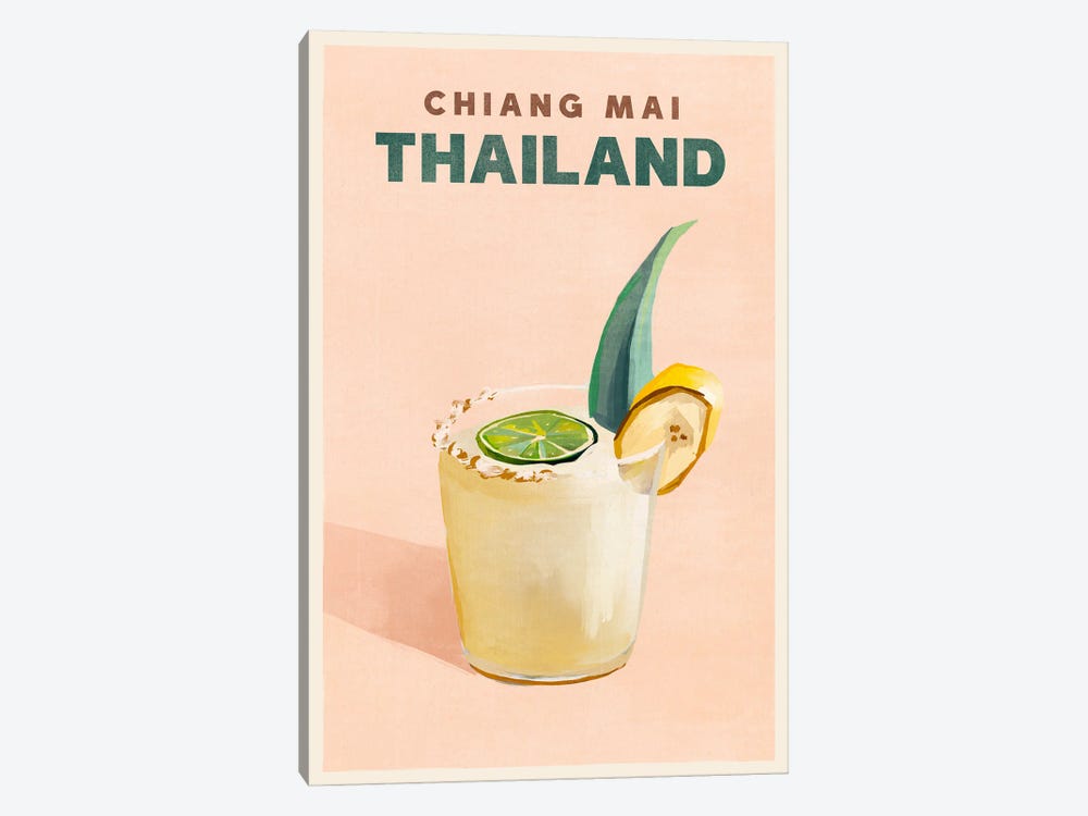 Thailand Cocktail Travel Poster by The Whiskey Ginger 1-piece Canvas Wall Art