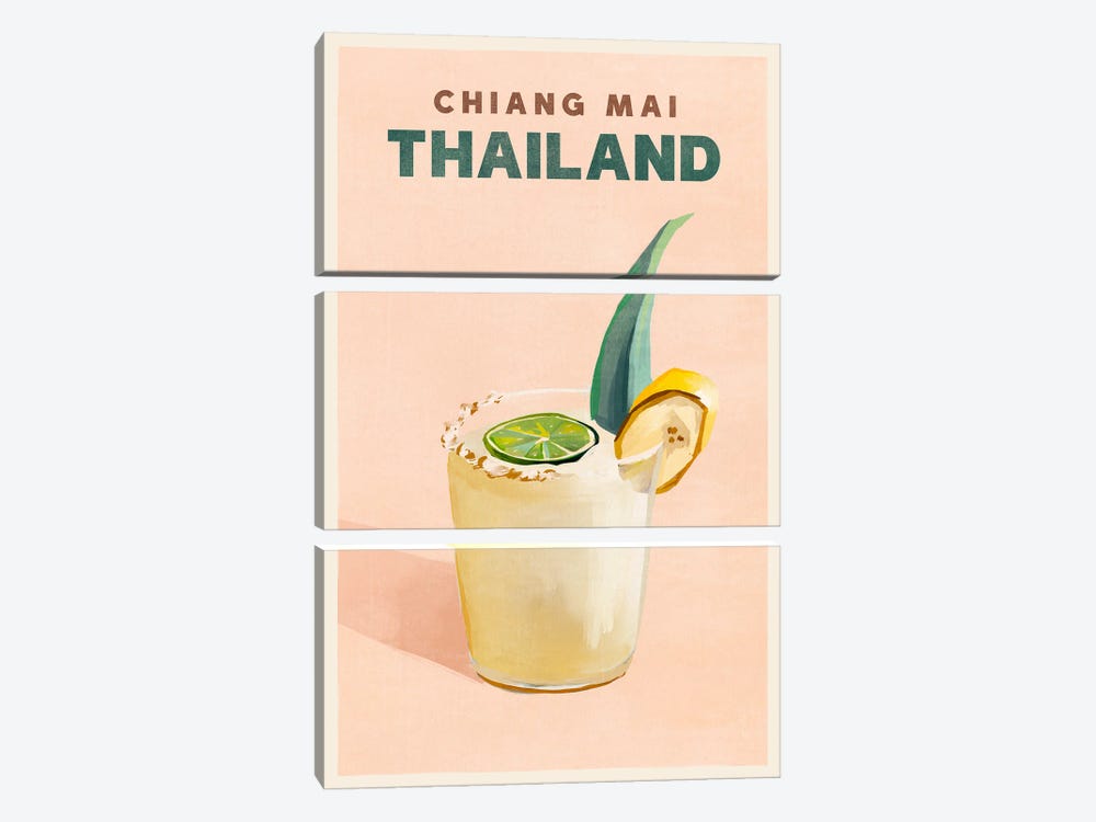 Thailand Cocktail Travel Poster by The Whiskey Ginger 3-piece Canvas Wall Art