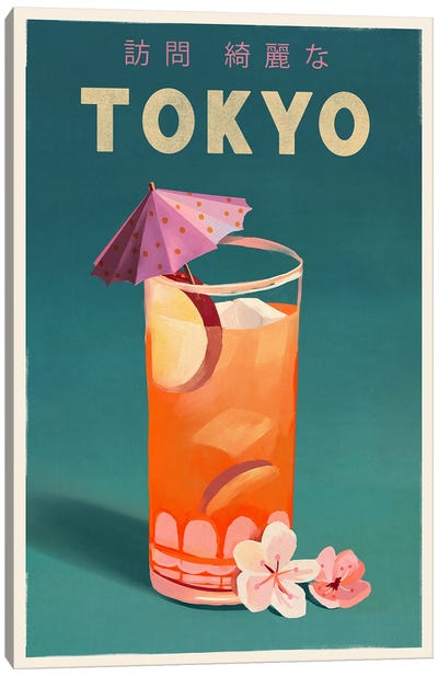 Tokyo Cocktail Travel Poster Canvas Art Print - Cherry Blossom Art