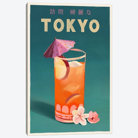 Tokyo Cocktail Travel Poster Canvas Print #TWG143} by The Whiskey Ginger Canvas Wall Art