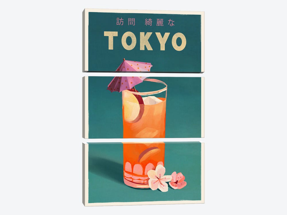 Tokyo Cocktail Travel Poster by The Whiskey Ginger 3-piece Canvas Art Print